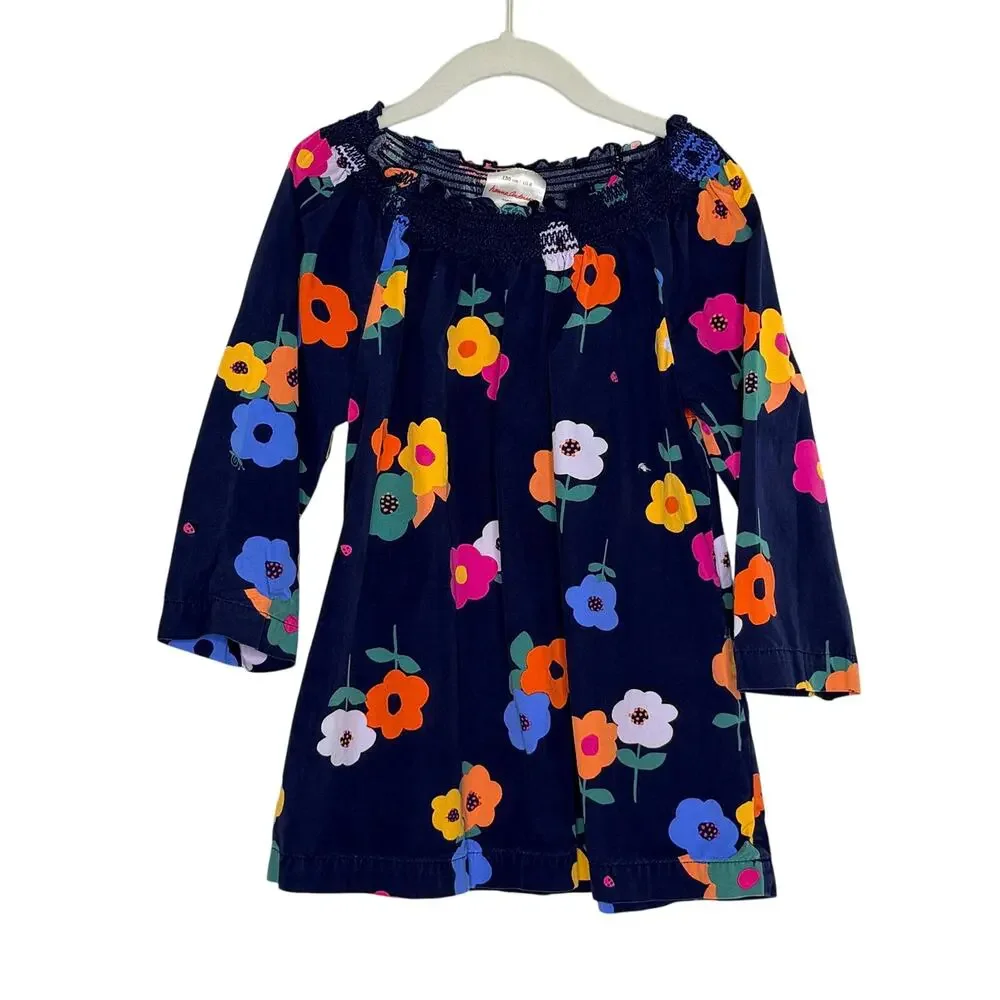 Hanna Andersson Colorful Bright Floral Tunic Top 8 Long sleeve Navy Blue